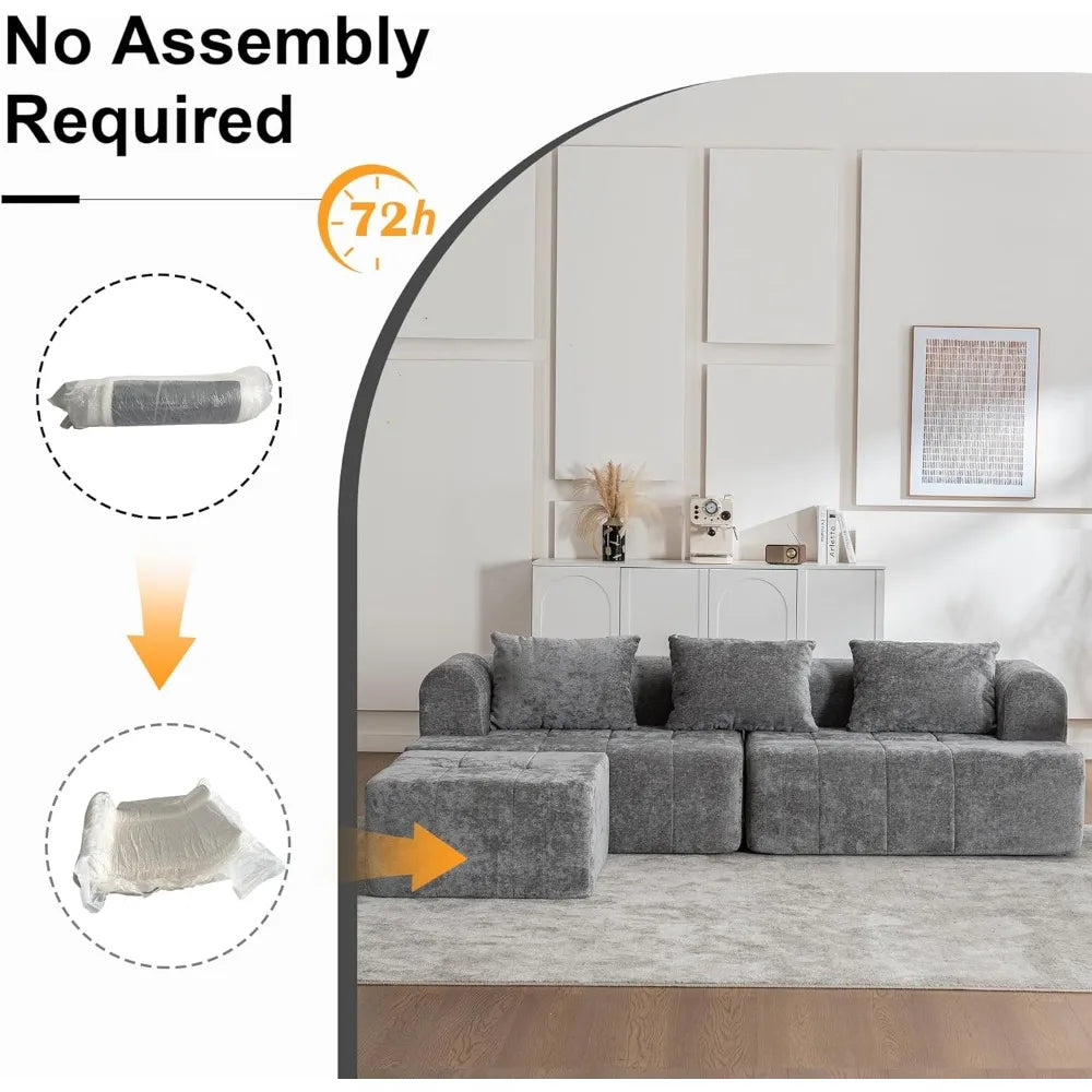 Contemporary Cloud-Inspired Modular Sectional Sofa, L-Shaped Couch with Plush Deep Seating and Ottoman, Chenille Tufted Sofa Col