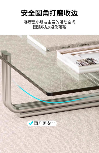 Light Luxury Tea Table Transparent Glass Tea Table Living Room Sofa Side Table Low Tea Tables Stainless Steel Square Side Tables