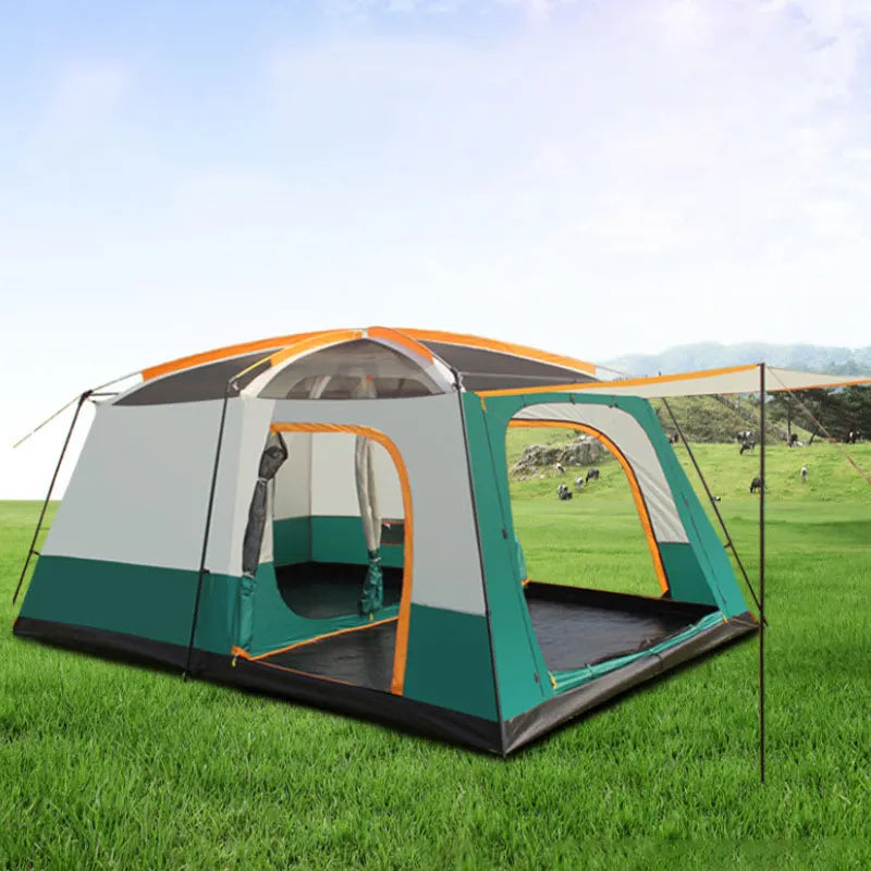 430/380/320cm Camping Tent 5-8-12 Person 3 Sizes Two-bedroom Tent Oversize Leisure Double-plies Rainproof Outdoor Family Tents