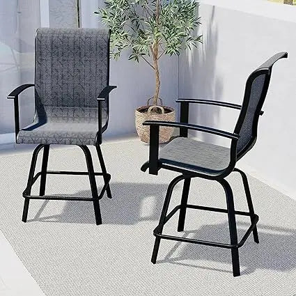 Counter Height Outdoor Swivel Bar Stools Set of 2, Patio Bar Chairs with Arms Backs for Porch Balcony, Poolside, Deck (Coffee,