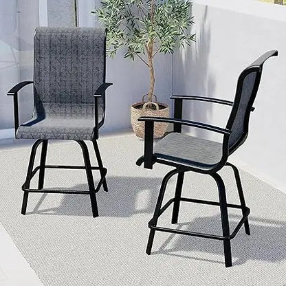 Counter Height Outdoor Swivel Bar Stools Set of 2, Patio Bar Chairs with Arms Backs for Porch Balcony, Poolside, Deck (Coffee,