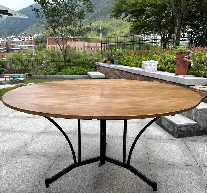 solid wood foldable dining table multi-functional invisible household removable retractable round table