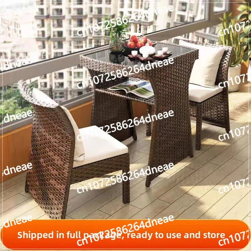 Balcony courtyard leisure table and chair combination rattan chair three piece set tea imitation rattan chair tea table