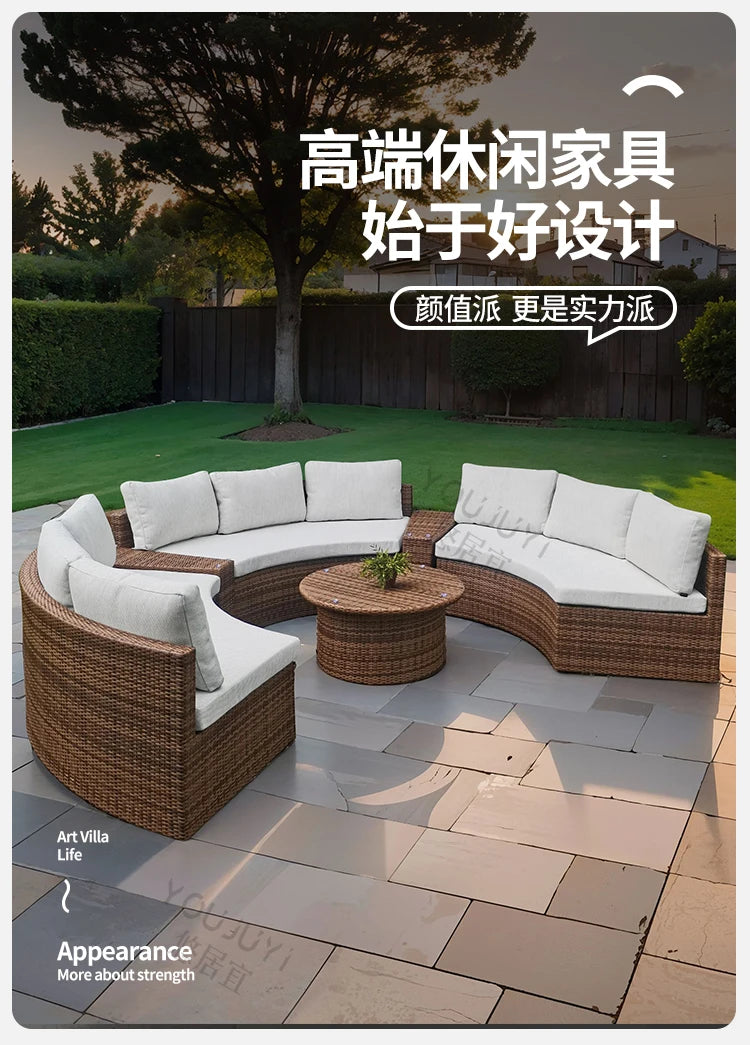 Outdoor sofa combination garden terrace leisure rattan circular courtyard outdoor open-air rattan chair sun room rattan sofa