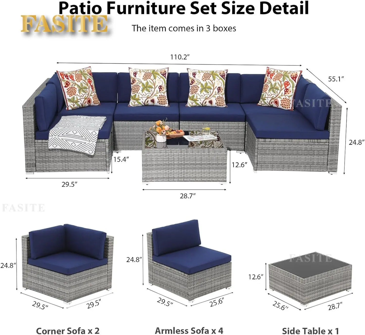 Wonder Comfort 7 Pieces Patio Furniture Set, Outdoor Sectional Conversation Wicker Rattan Sofa Couch