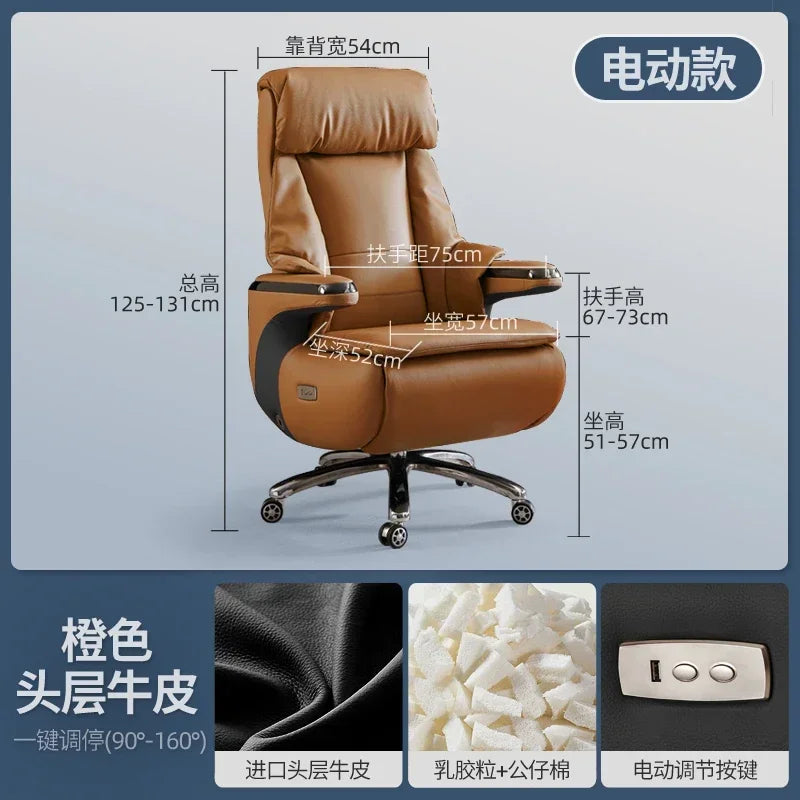 Senior Leather Office Chairs Ergonomic Comfortable Adjust Recliner Office Chairs Mobile Luxurious Furniture Silla Oficina LXOC