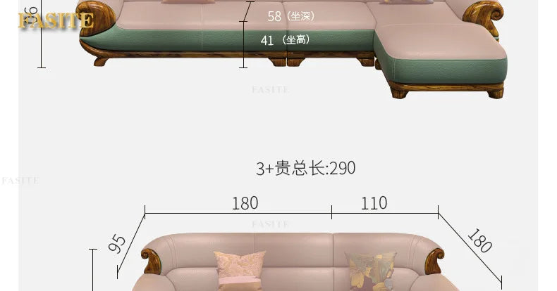 Leather sofa combination first layer cowhide modern new Chinese living room solid wood sofa furniture