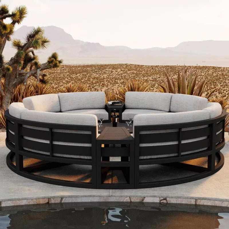 Nordic outdoor sofa coffee table combination simple leisure sales office outdoor courtyard waterproof and sunscreen circular arc