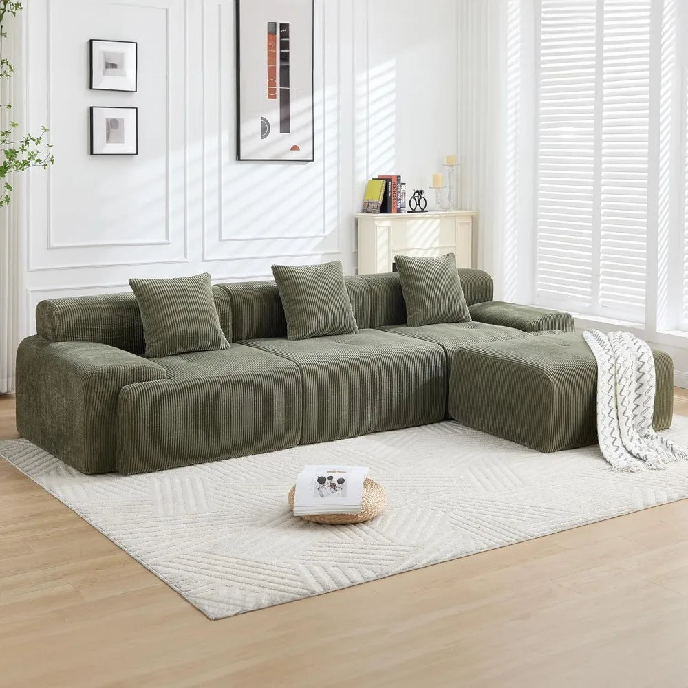 118 Modular Sectional Sofa, Cloud Sectional Couch for Living Room, Boneless L-Shaped Sofas with Deep Seat, Comfy Fluffy Couch wi