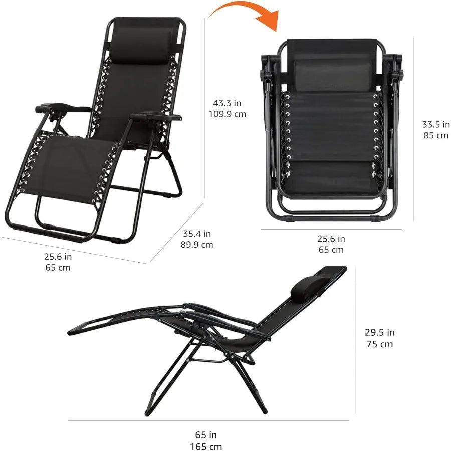 Basics Outdoor Patio Zero Gravity Lounge Chair with Pillow, Folding Reclining and Textilene Adjustable, Folding Lounge 26