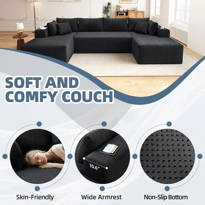 Couch U-Shaped Sectional Sofa,134'' Modular Boneless Couches for Living Room,Corduroy Deep Seat Sofa with 2 Chaise Lounges