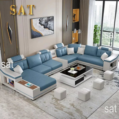 A New Modern Electric Reclining Function Sofa Leather Small Unit Living Room Corner Sofa