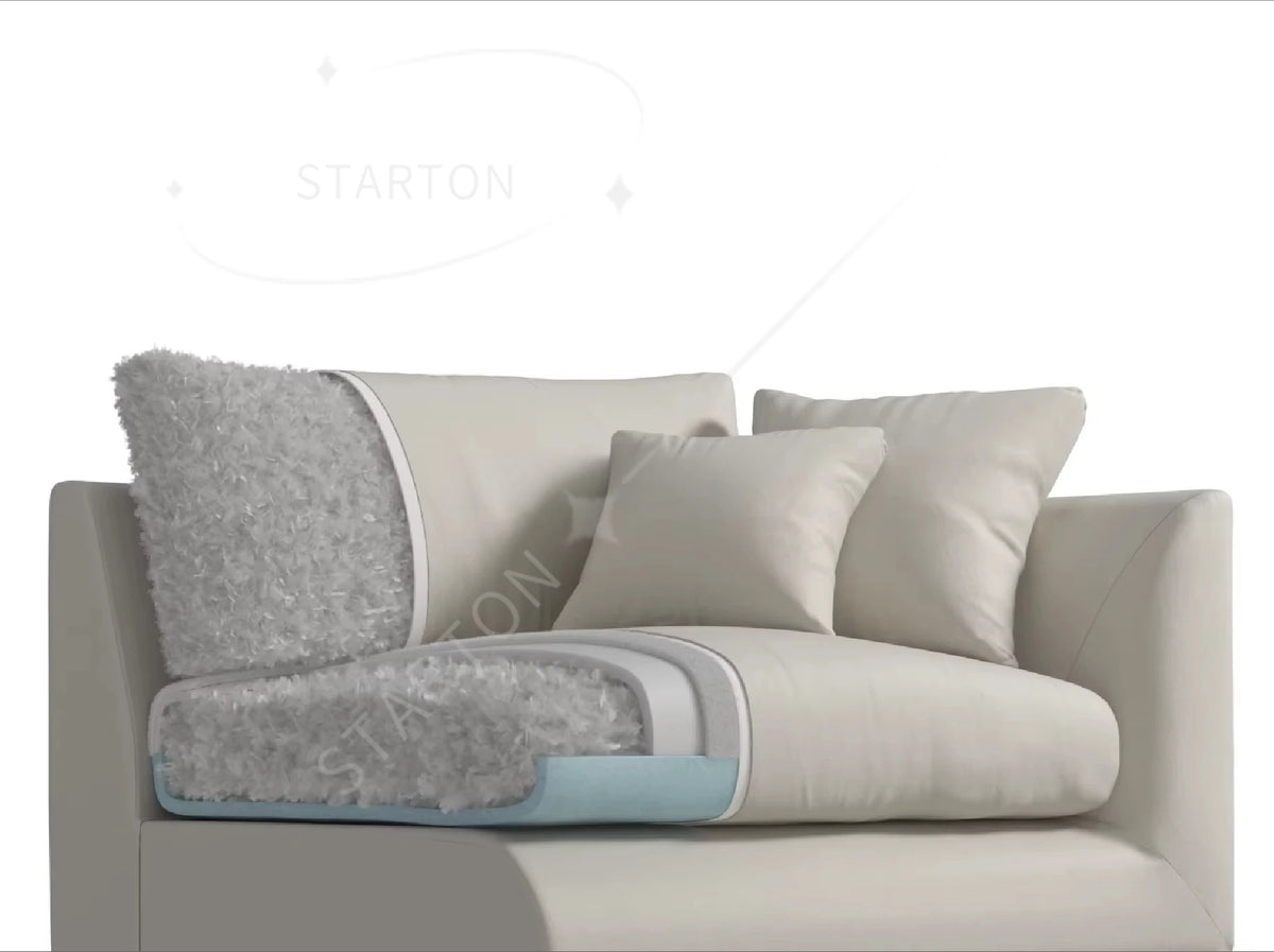 Modern Home Living Room Sofa Set White Linen Feather Cream Beige Fabric L Shaped Corner Modular Couches Sectional Sofa