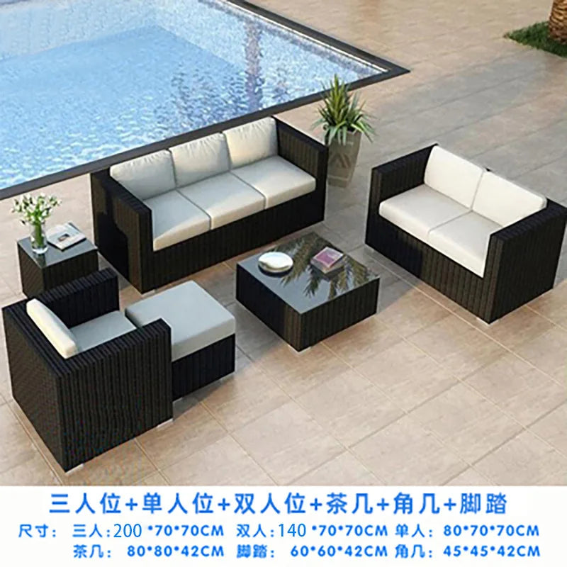 Outdoor rattan sofa combination courtyard terrace  waterproof sun protection outdoor garden rattan sofa furniture
