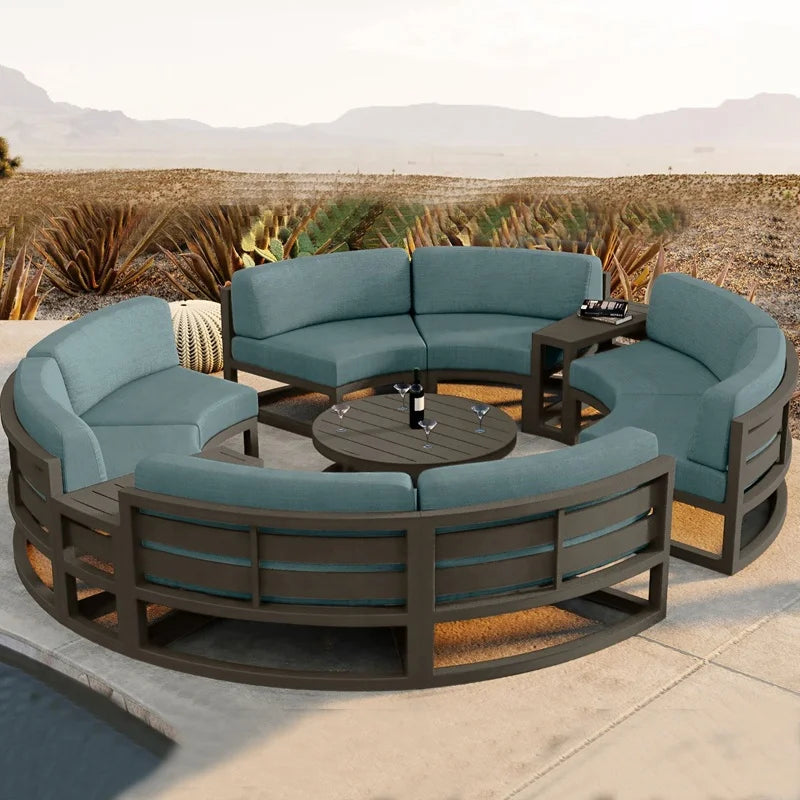 # Luxury Metal Frame Wooden Sectional Sofa Outdoor Aluminum Furniture Round Patio Sofa Outdoor Furniture Round