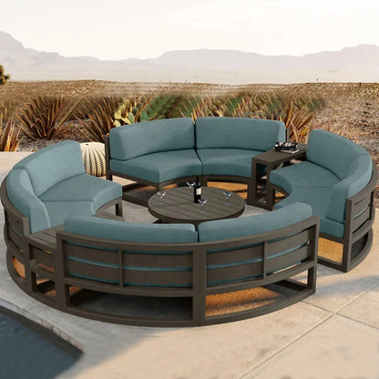# Luxury Metal Frame Wooden Sectional Sofa Outdoor Aluminum Furniture Round Patio Sofa Outdoor Furniture Round