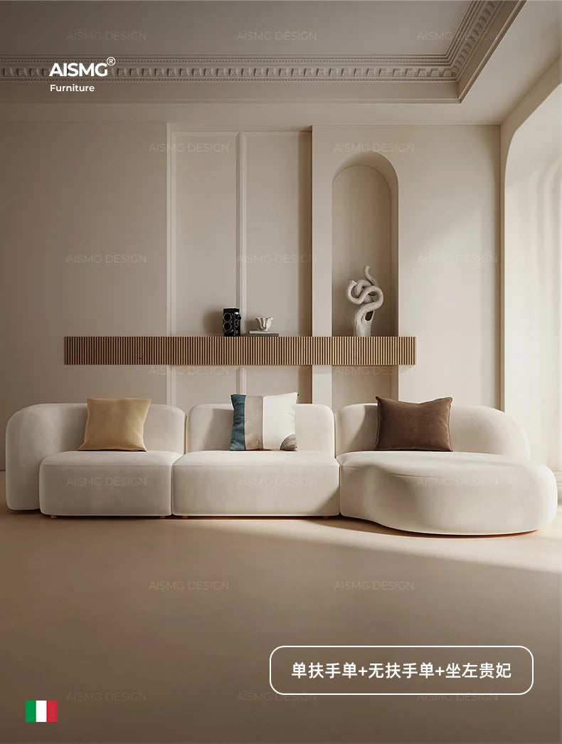 Italian Sofa Living Room Simple Fabric Affordable Luxury Fashion Special-Shaped Arc Cream Style Corner Combination