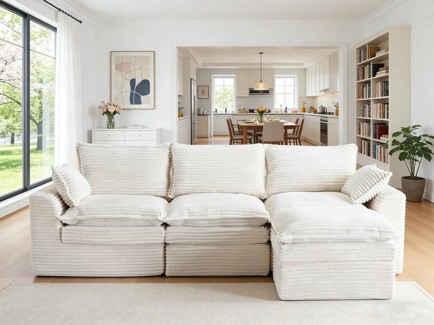 113" Cloud Sectional Boneless Couch for Living Room, Modern Modular Sectional Sofa Deep Seat with Ottoman,, Customized