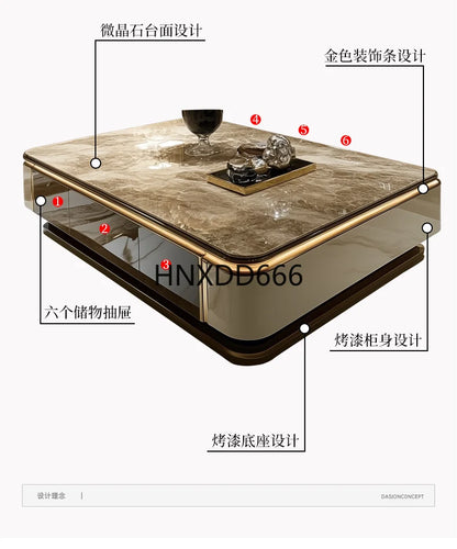 Microcrystalline stone large apartment flat living room coffee table marble
