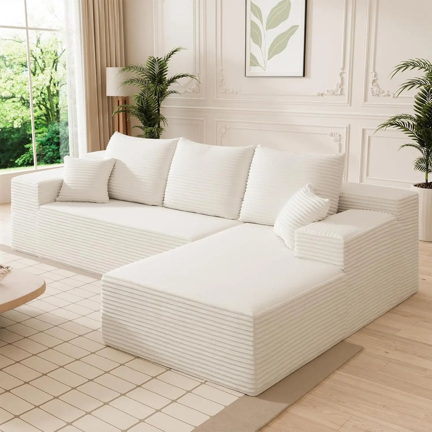 Modular Sectional Sofa Cloud Sectional Couch, 107" Comfy Fluffy L Shaped Dark Grey Couches for Living Room, Deep Seat