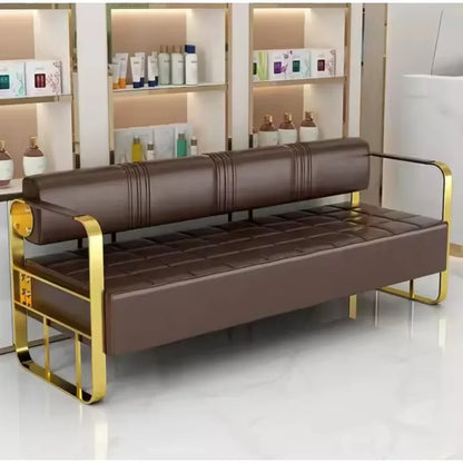 Stylish, comfortable and durable modern black leather upholstered frame beauty salon waiting bench