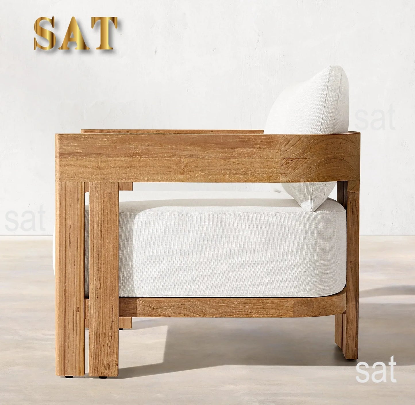 nvModern Luxury Teak Waterproof Outdoor Sofa with Cushions Customized Color for Patio Courtyard Apartment&Hotel Living Rooms&