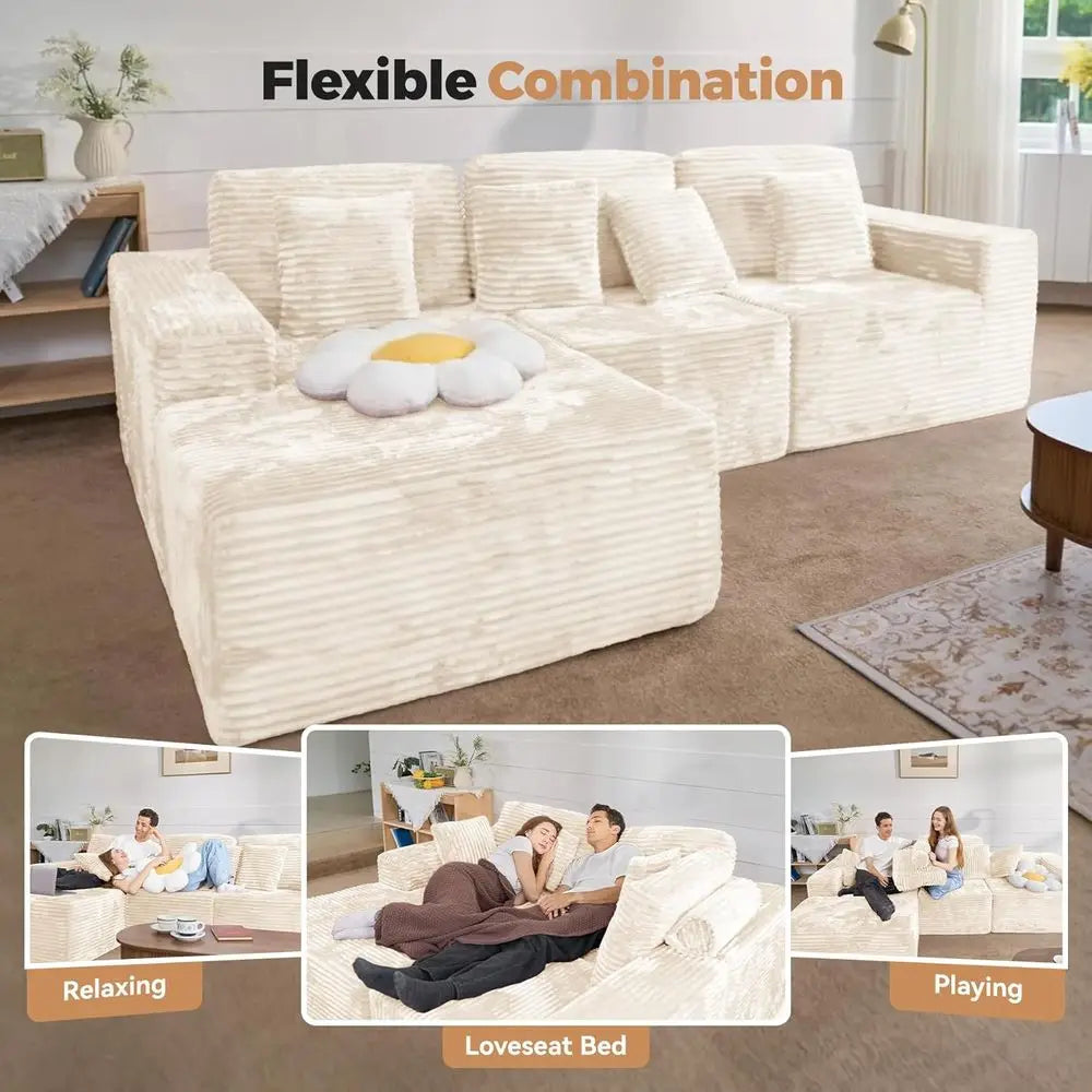 111" Modular L-Shaped Cloud Sectional Sofa with Deep Seats