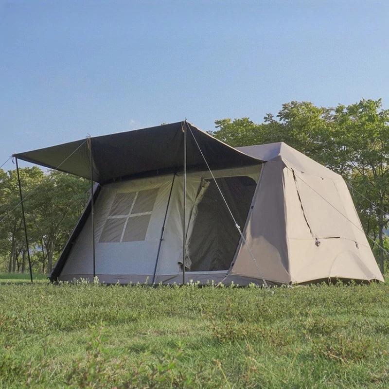 Oxford Cloth Beach Tent Rainproof Sunproof Ventilation Nature Hike Family Travel Shelter Tent Large Space Camping Supplies Tents