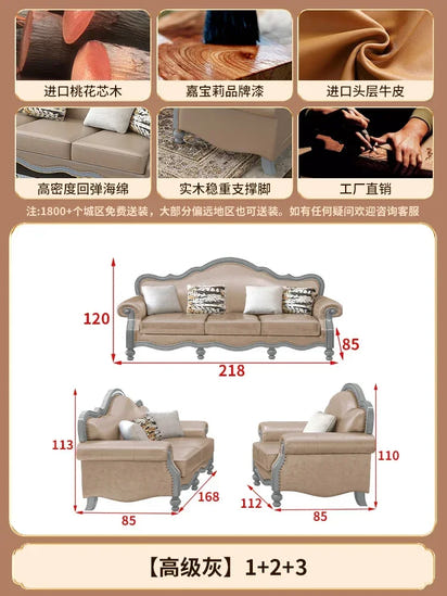 Solid wood leather sofa combination living room simple whole house furniture