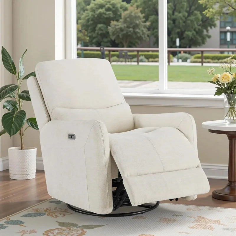 Faux Leather Recliner Chair with USB and Type-C Ports, Adjustable Footrest Recliner Sofa for Adults