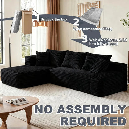 108" Light Luxury Modular Sofa with Chaise | Deep Seat | Comfy Cloud L-Shaped Boneless Sectional for Living Room