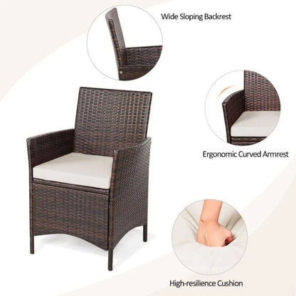 3 Pieces Patio Cushioned Rattan Converstaion Set With Glass Table Top