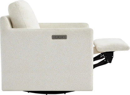 Swivel Accent Chair with Electric Footrests, Living Room Sofa Chair with Power Motor, USB and Type-C Ports, Cream