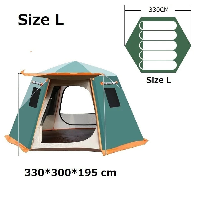Automatic Camping Tent Outdoor Waterproof Anti-UV Hexagonal Big Tent Aluminum Pole Garden Pergola Awning Family Tent 4-6 Persons