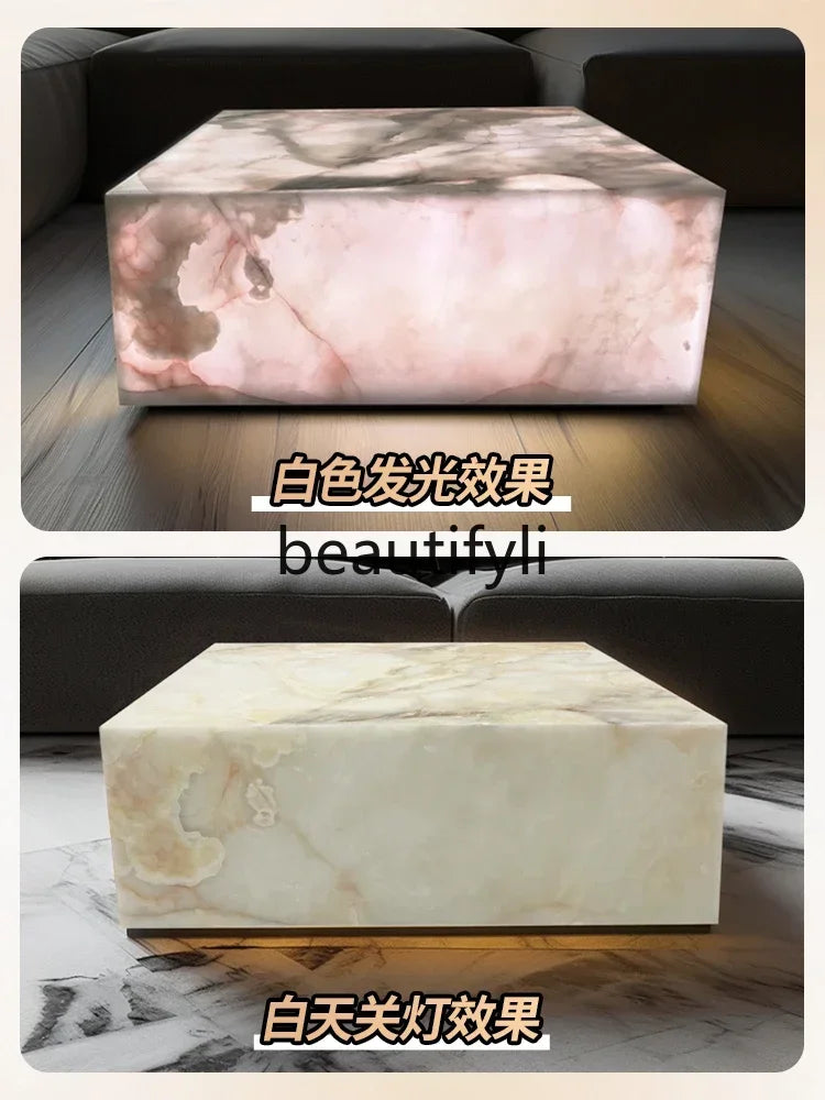 CNatural jade coffee table square crystal light luxury mansion blue and white jade living room marble luminous coffee table C660