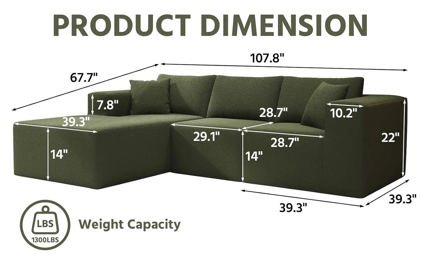 108" Cloud Sectional Couch with L-Shape Chaise,4 Seat Modern Modular Sofa with Deep Seat,Upholstered Couches for Living Room Bed