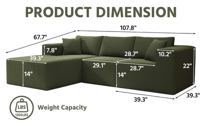 108" Cloud Sectional Couch with L-Shape Chaise,4 Seat Modern Modular Sofa with Deep Seat,Upholstered Couches for Living Room Bed