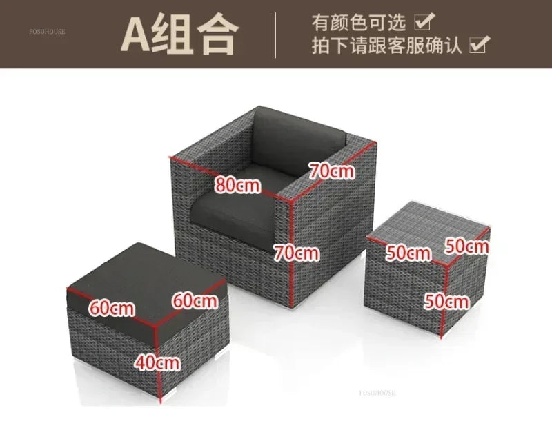Luxury Terrace Courtyard Garden Furniture Outdoor Garden Sofa Combination Outdoor Waterproof Sun Protection Leisure Sofa Chair N