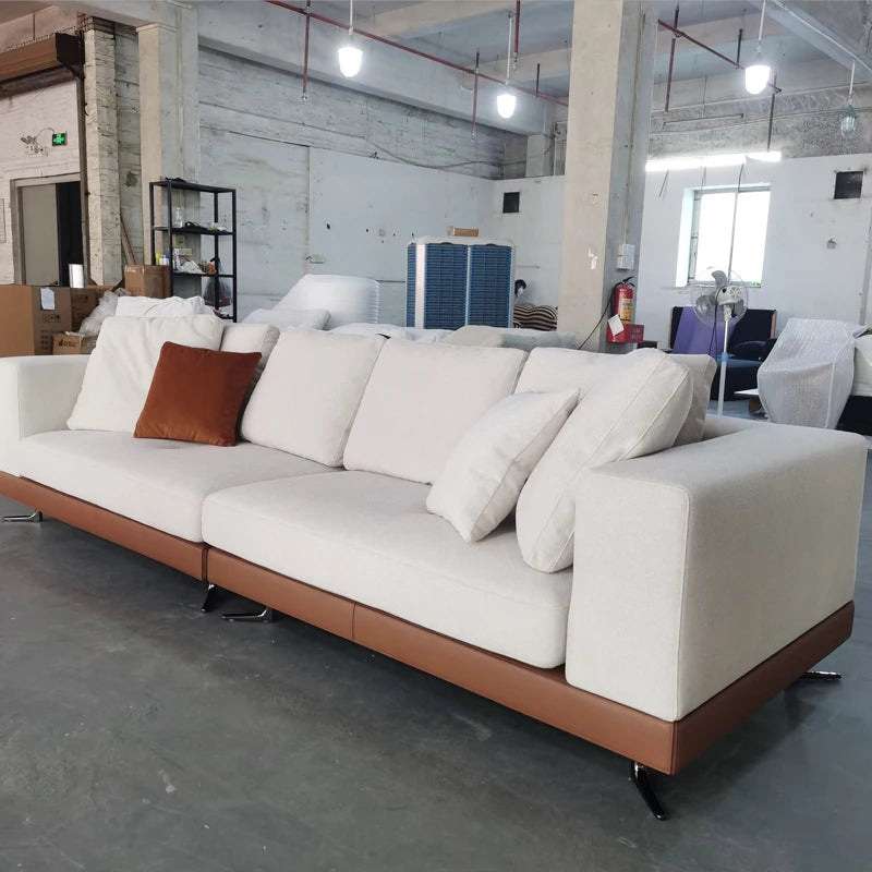 Modern Minimalist Living Room Furniture Microfiber Leather 3 Seat Section Couch Line Fabric Modular Sofa