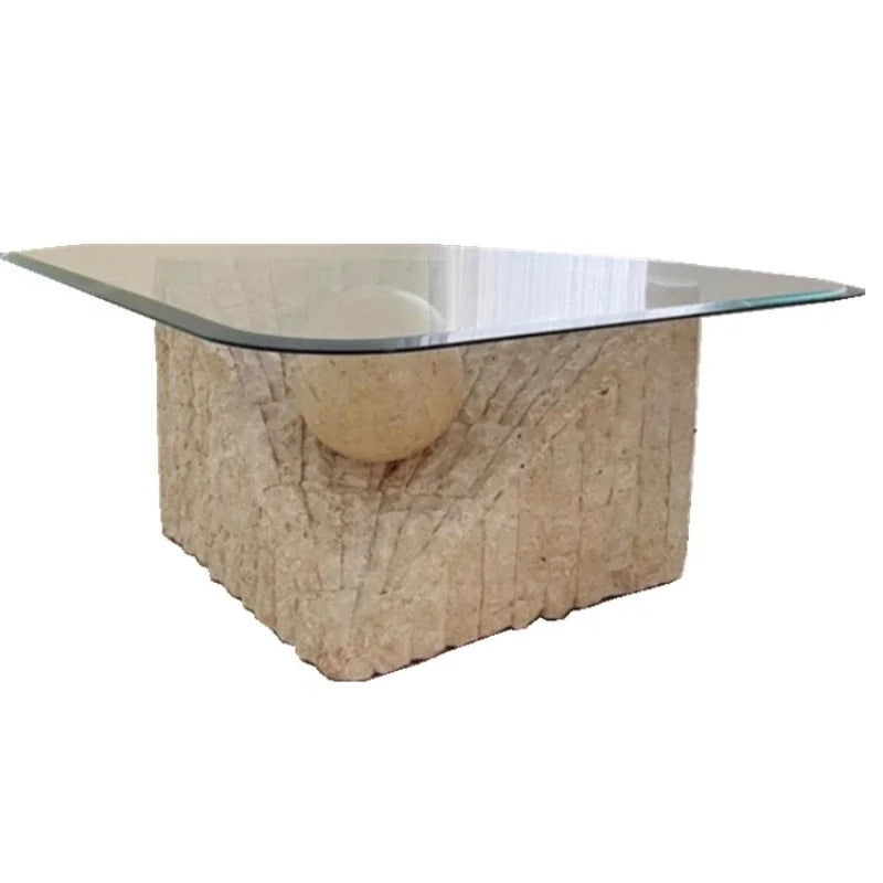A Nordic Wabi-sandy Wind Natural Travertine Coffee Table Living Room Small Apartment Broken Creative Tea Table