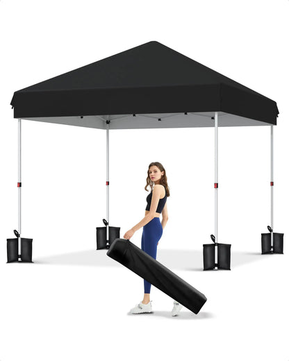 10x10 FT Pop Up Canopy Tent with 3 Adjustable Heights – Outdoor Sun Shade Shelter, 4 Sandbags & Carry Bag, for Parties & Events