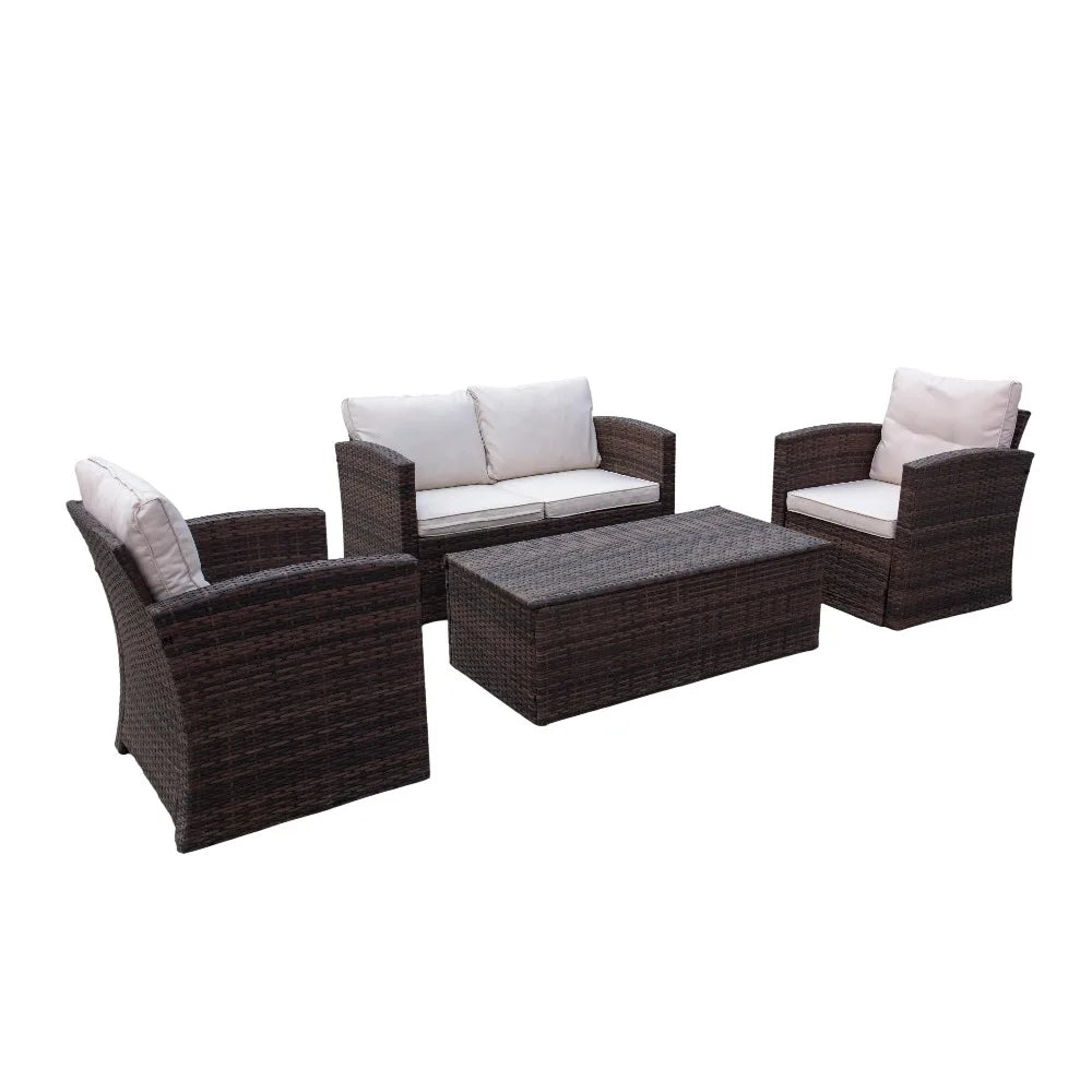 Modern Outdoor Rattan Sofa Set for Patio Balcony Living Room or Courtyard-Woven Wicker Chair Combination for Park Leisure