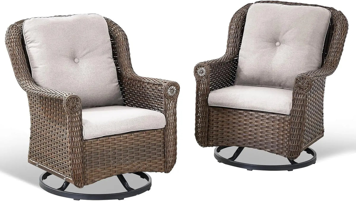 Patio Swivel Chairs Set of 2-High Back Swivel Rocker Outdoor Chair Patio Chair for Deck Porch Lawn Garden Backyard-Brown/Beige