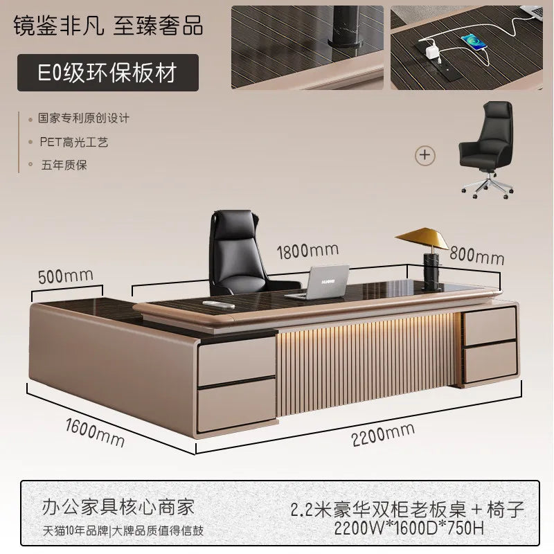luxury Computer Office Desk Standing L Shaped Writing Boss Table Lift Up Table Gaming Sedentary Filing Cabinet Boss Furniture