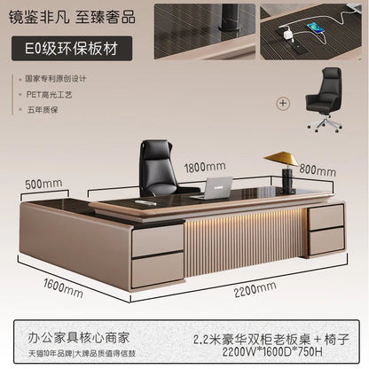 luxury Computer Office Desk Standing L Shaped Writing Boss Table Lift Up Table Gaming Sedentary Filing Cabinet Boss Furniture