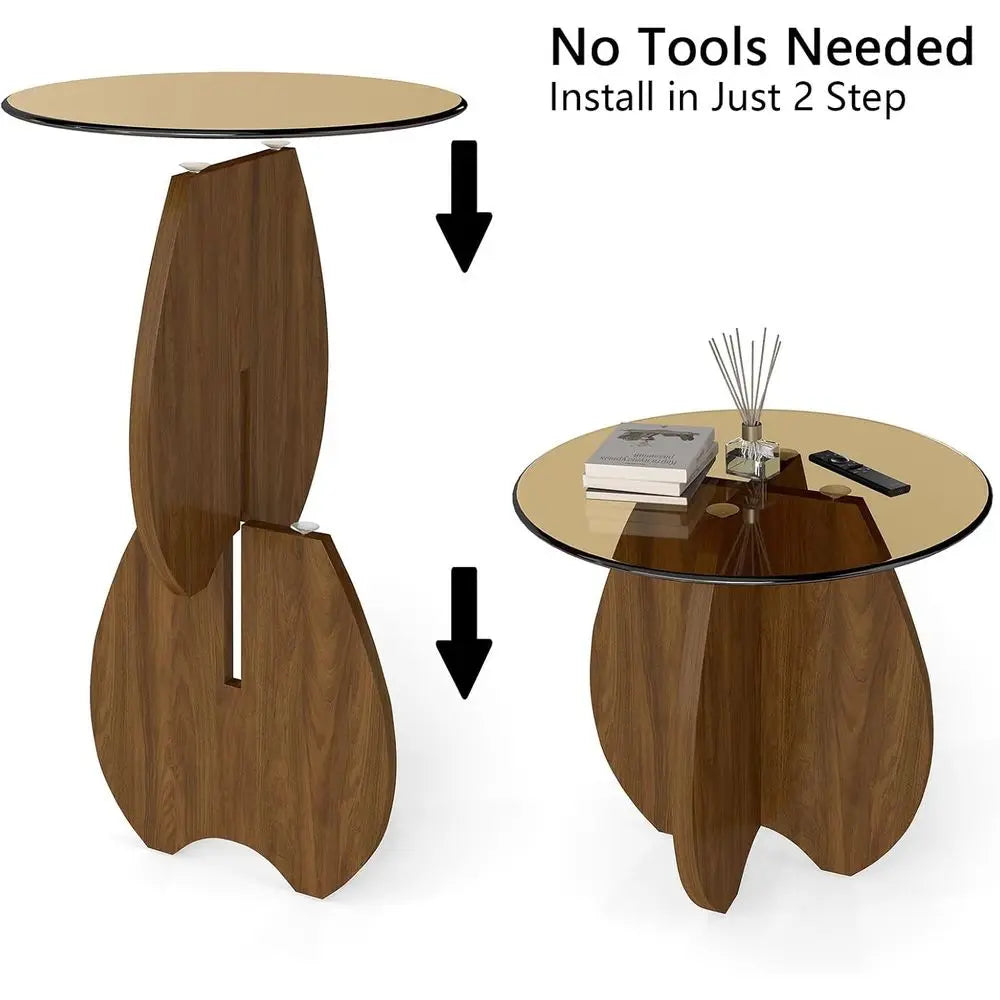 Table d'appoint ronde contemporaine, assemblage facile, finition brun coquille pour les espaces de vie et les balcons
