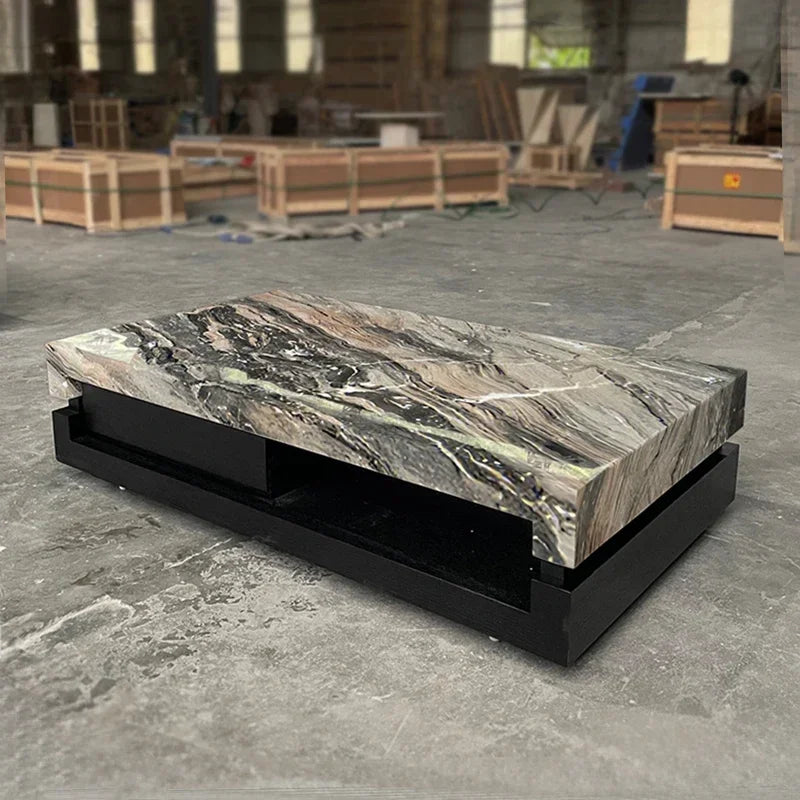 a163  Bulgari black marble luxury stone coffee table living room new walnut light luxury high sense