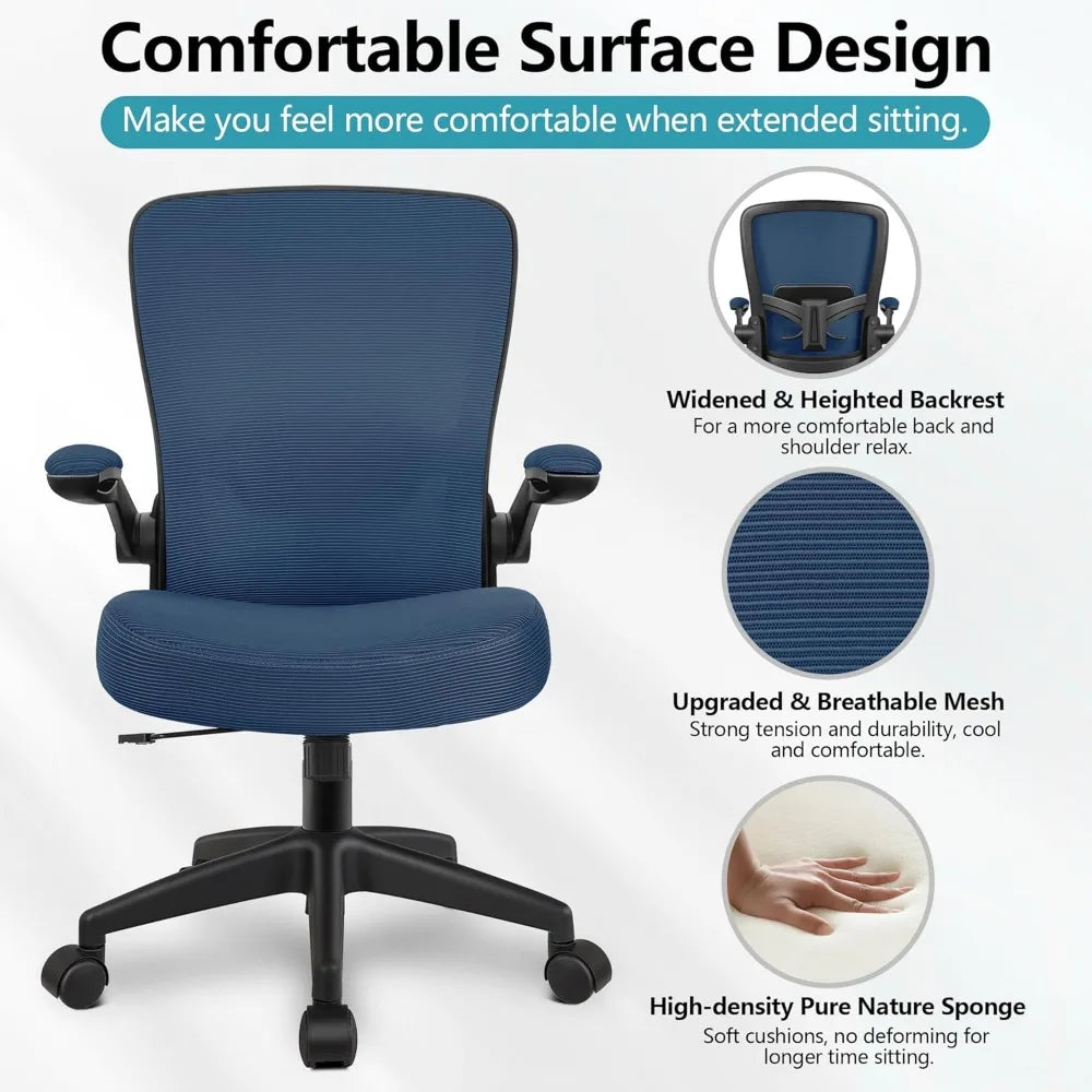 HOT-Office Chair, Ergonomic Desk Chair Breathable Mesh Chair With Adjustable High Back Lumbar Support Flip-up Armrests, Executiv