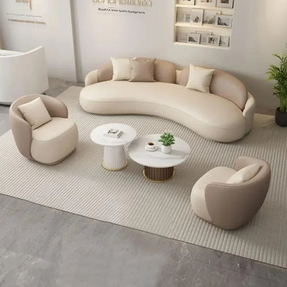 Hotel Sofa, Light Luxury Curved Leather Art Sofa, Cat Scratch Leather,  Salon Rest Set, Sofa and Coffee Combination