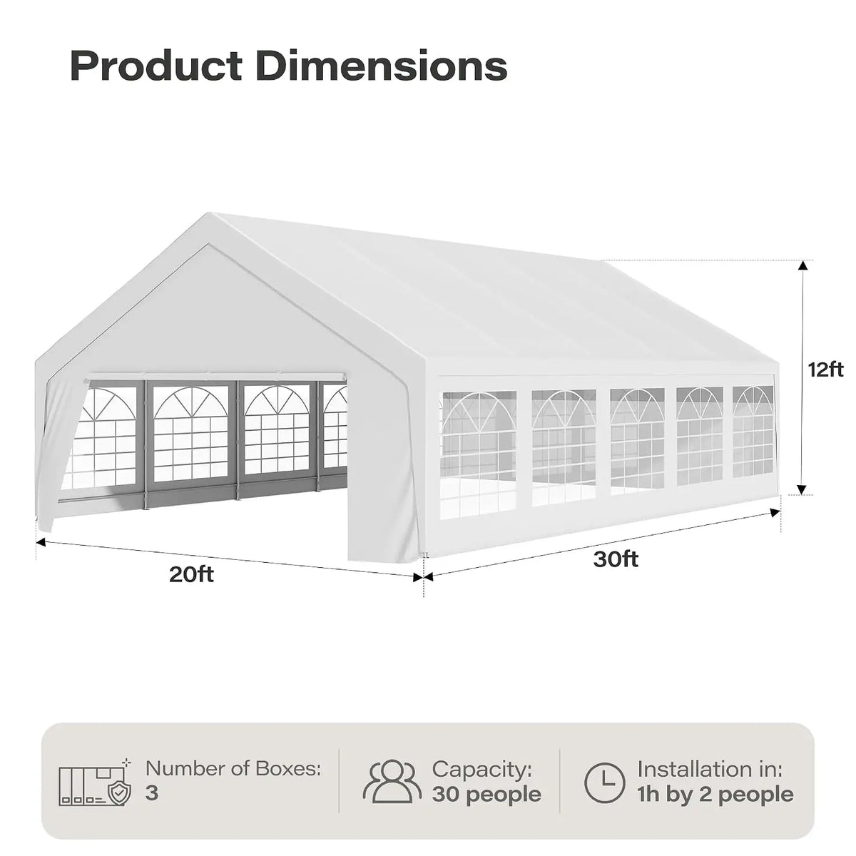 20x30 Heavy Duty Party Tent 40-60 People Removable Sidewalls Waterproof Event Steel Frame Backyard BBQ Commercial, Customized